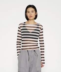10DAYS Longsleeves^Mesh Tee Stripe black/ecru