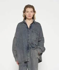 10DAYS Blusen^Shirt Flowy Denim blue denim