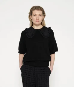 10DAYS Pullover^Short Sleeve Ruffle Knit Sweater black